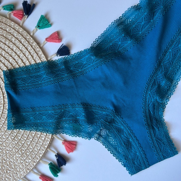 Victoria's Secret Lace Waist Ribbed Cotton Cheeky Panty Evening Tide XL NEW - Picture 1 of 6
